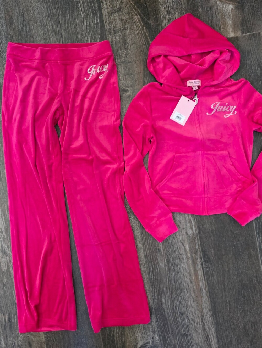 Juicy Couture Vibrant Pink Velour Hoodie & Pant Set Track Suit - Picture 1 of 9